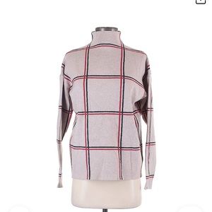 Plaid Turtleneck Sweater - Beige and Red